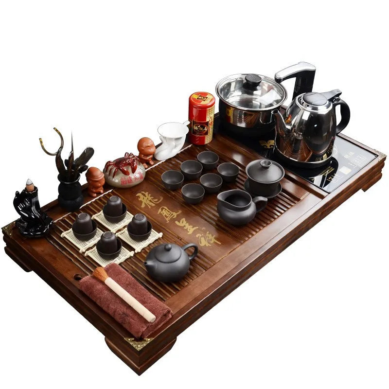 Hot selling wooden tea tray with tea set gaiwan teacup commercial gift kongfu tea table home and office use