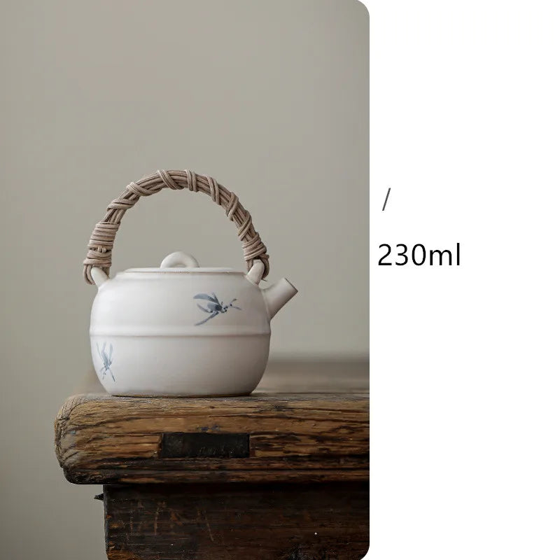 Harmony Chinese Traditional Elegant Floral Asian Handmade Custom Design White Tea Pot Heater