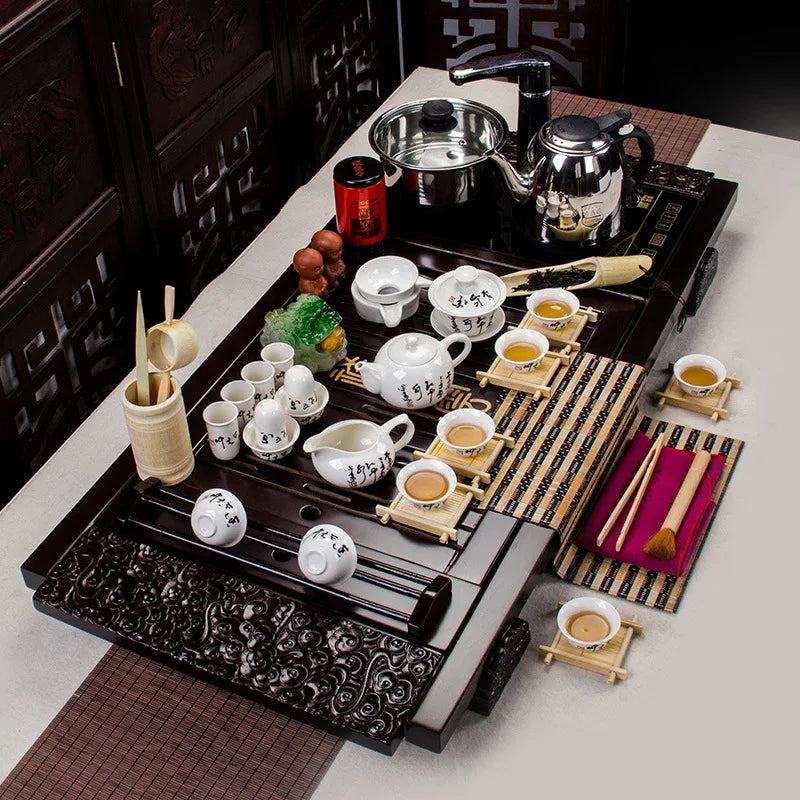 Popular Chinese kongfu tea tray Xiang Yun wooden tea board with all types of tea set