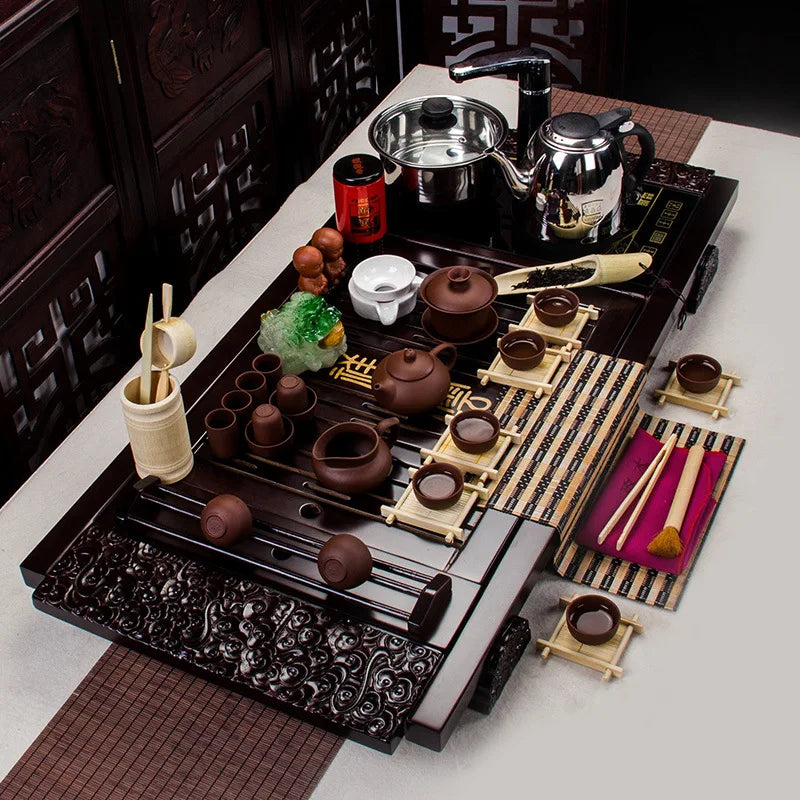 Popular Chinese kongfu tea tray Xiang Yun wooden tea board with all types of tea set