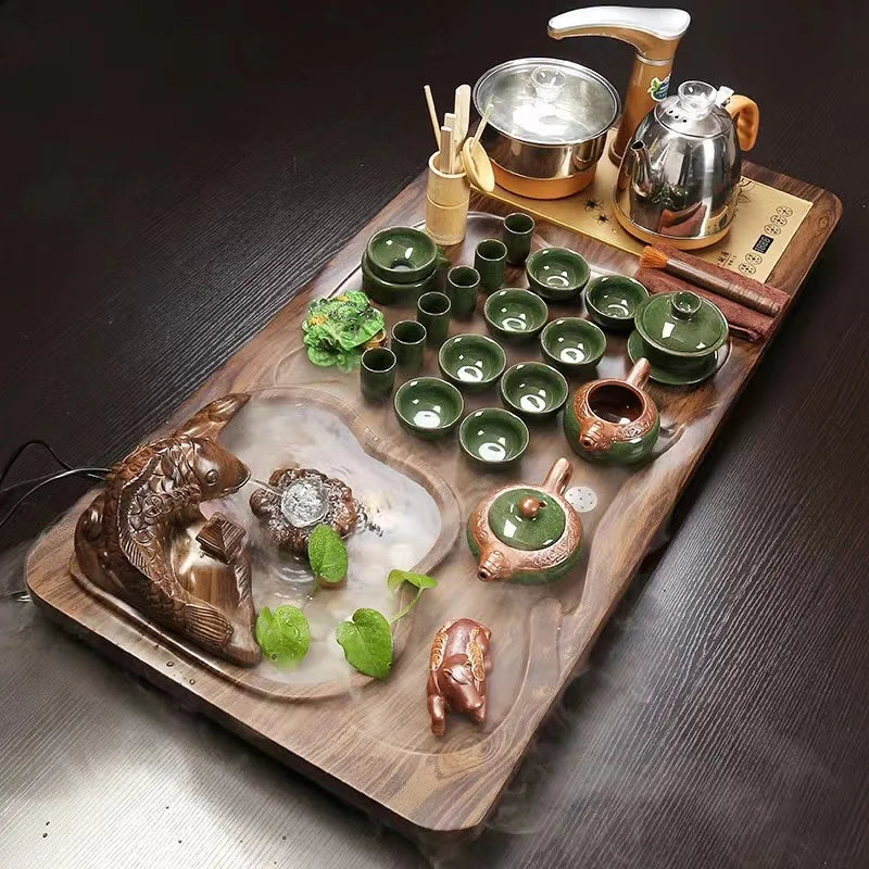 Factory price wooden tea tray with all tea pots and cups wooden kongfu tea board