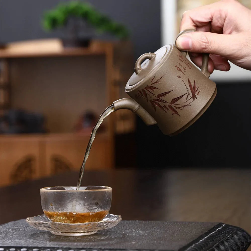 Yixing purple clay tea pot raw mine hand made kongfu tea set 200 ml zisha hu zhuduan cha hu