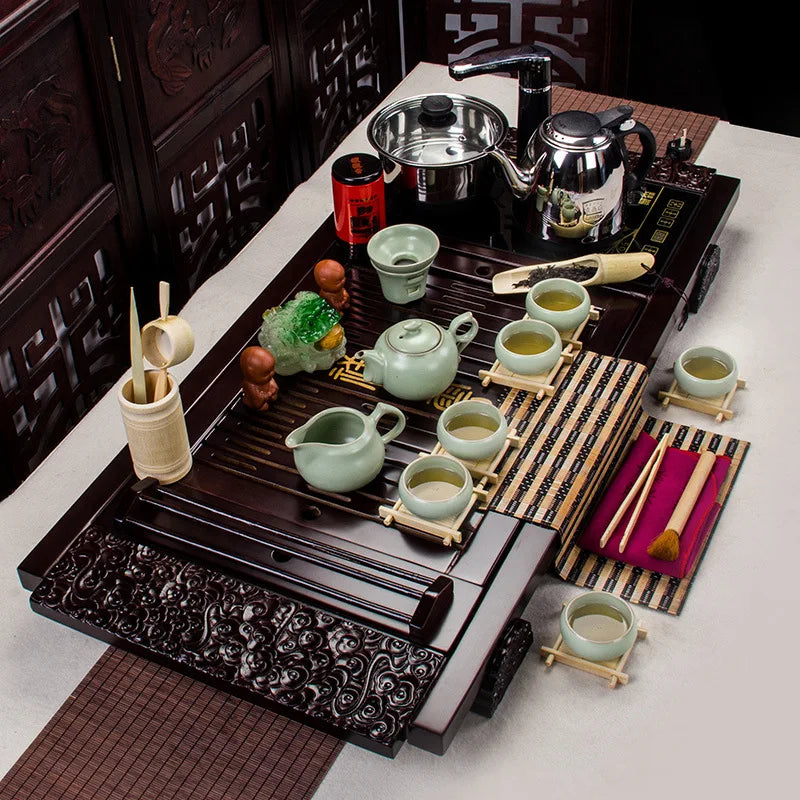 Popular Chinese kongfu tea tray Xiang Yun wooden tea board with all types of tea set