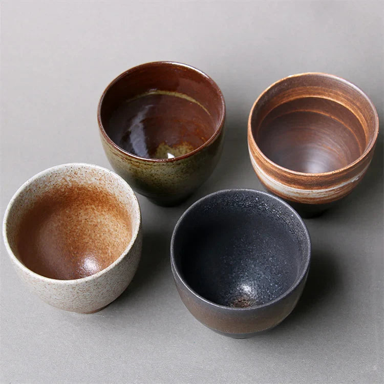 Harmony Chinese retro rough pottery Kung Fu tea set home ceramic small water wine cups master cup pottery cup