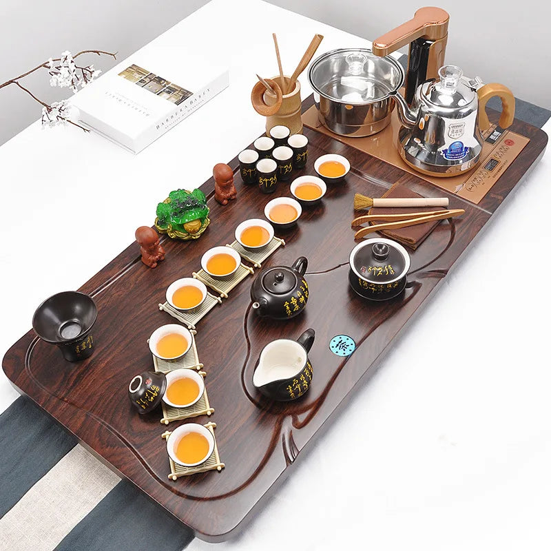 Hot sale wooden tea tray,full-automatic Kongfu tea set with  all  accessories for tea lovers