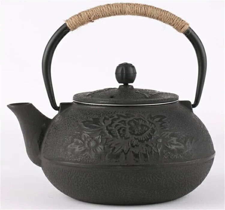 Harmony High Sale Kungfu tea set cast iron teapot 0.9L peony pattern iron kettle tea pot