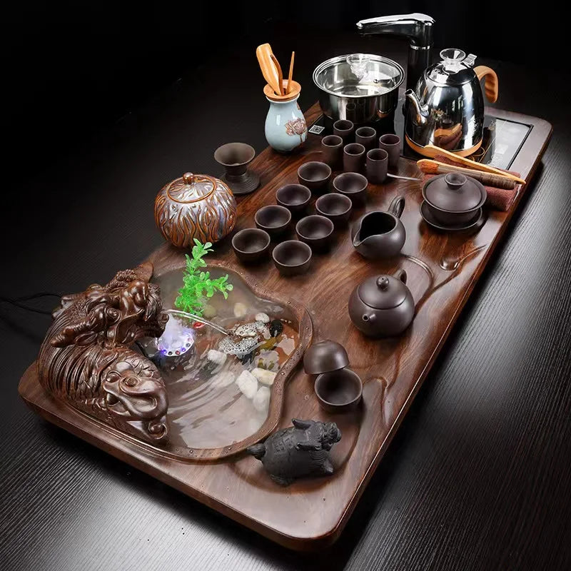 Wholesales tea tray wooden tea table with pots cups and tea pets hot selling boards