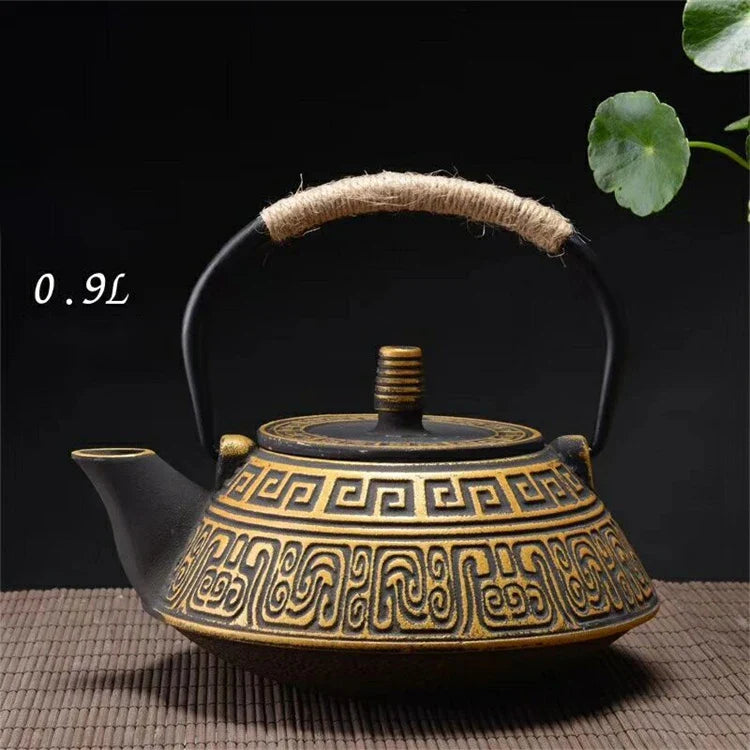 Harmony High Sale Kungfu tea set cast iron teapot 0.9L peony pattern iron kettle tea pot