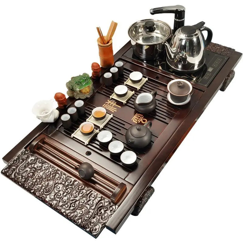 Classic 100% wooden Chinese Gongfu tea table, popular tea tray with induction cookers