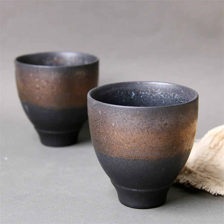 Harmony Chinese retro rough pottery Kung Fu tea set home ceramic small water wine cups master cup pottery cup