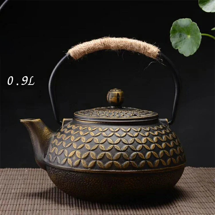 Harmony High Sale Kungfu tea set cast iron teapot 0.9L peony pattern iron kettle tea pot