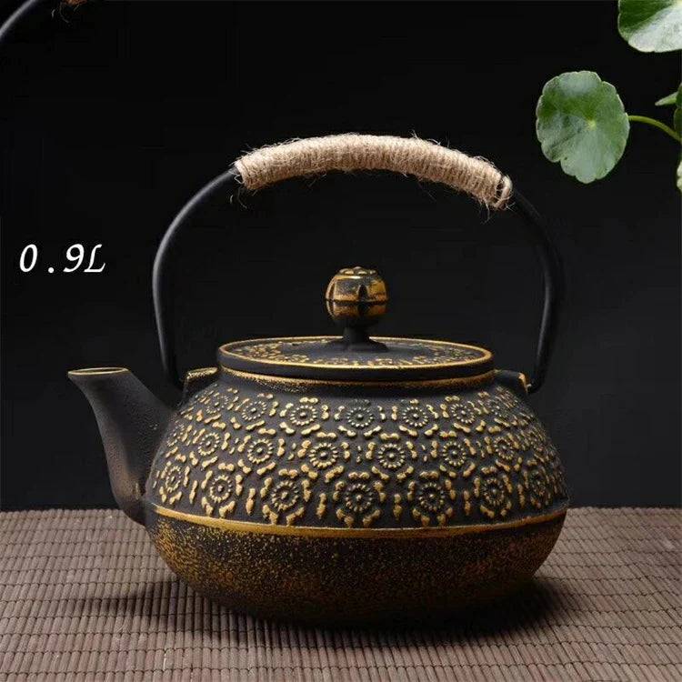 Harmony High Sale Kungfu tea set cast iron teapot 0.9L peony pattern iron kettle tea pot