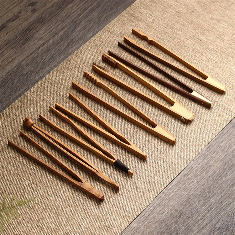 Harmony Hot Selling Natural Chinese Tea Tweezers Wooden Food Serving Tongs Set Food Bag Bamboo Tea Clip