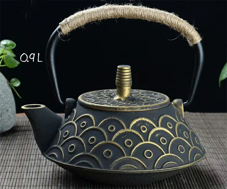 Harmony High Sale Kungfu tea set cast iron teapot 0.9L peony pattern iron kettle tea pot