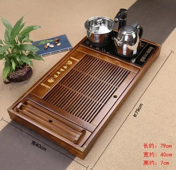 High quality wooden tea tray with cookers, two colors gongfu tea tray