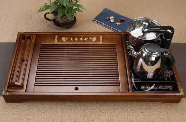 High quality wooden tea tray with cookers, two colors gongfu tea tray