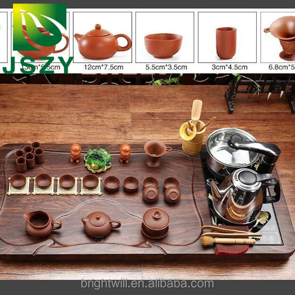 Hot sell Chinese Kungfu tea tray, wooden table with tea cup, pot and Gaiwan