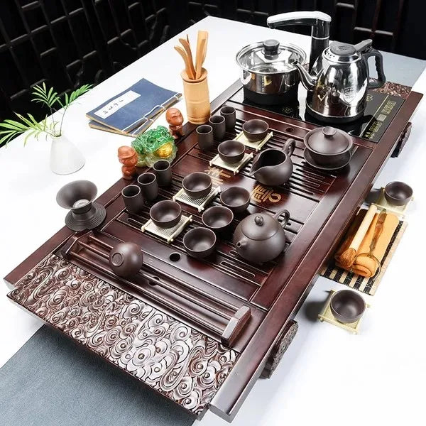 Classic 100% wooden Chinese Gongfu tea table, popular tea tray with induction cookers