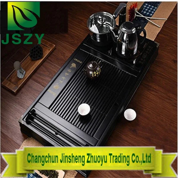 High quality wooden tea tray with cookers, two colors gongfu tea tray