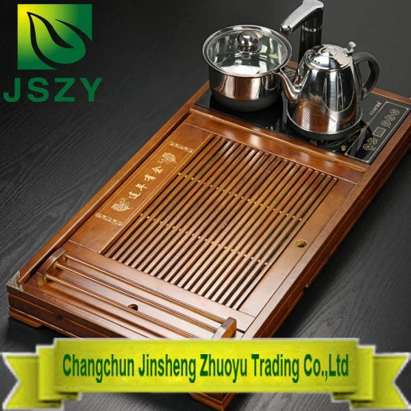 High quality wooden tea tray with cookers, two colors gongfu tea tray