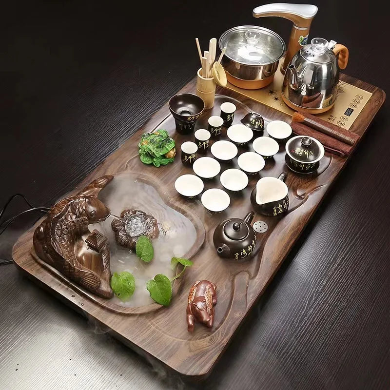 Wholesales tea tray wooden tea table with pots cups and tea pets hot selling boards