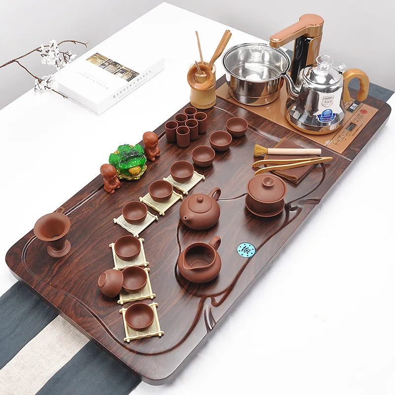 Hot sale wooden tea tray,full-automatic Kongfu tea set with  all  accessories for tea lovers