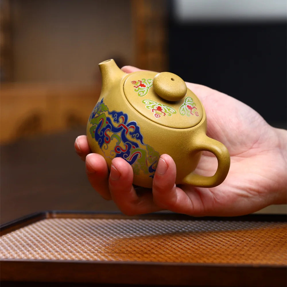 New style colour enamels purple clay tea pot 200 ml hand made yellow color zisha hu