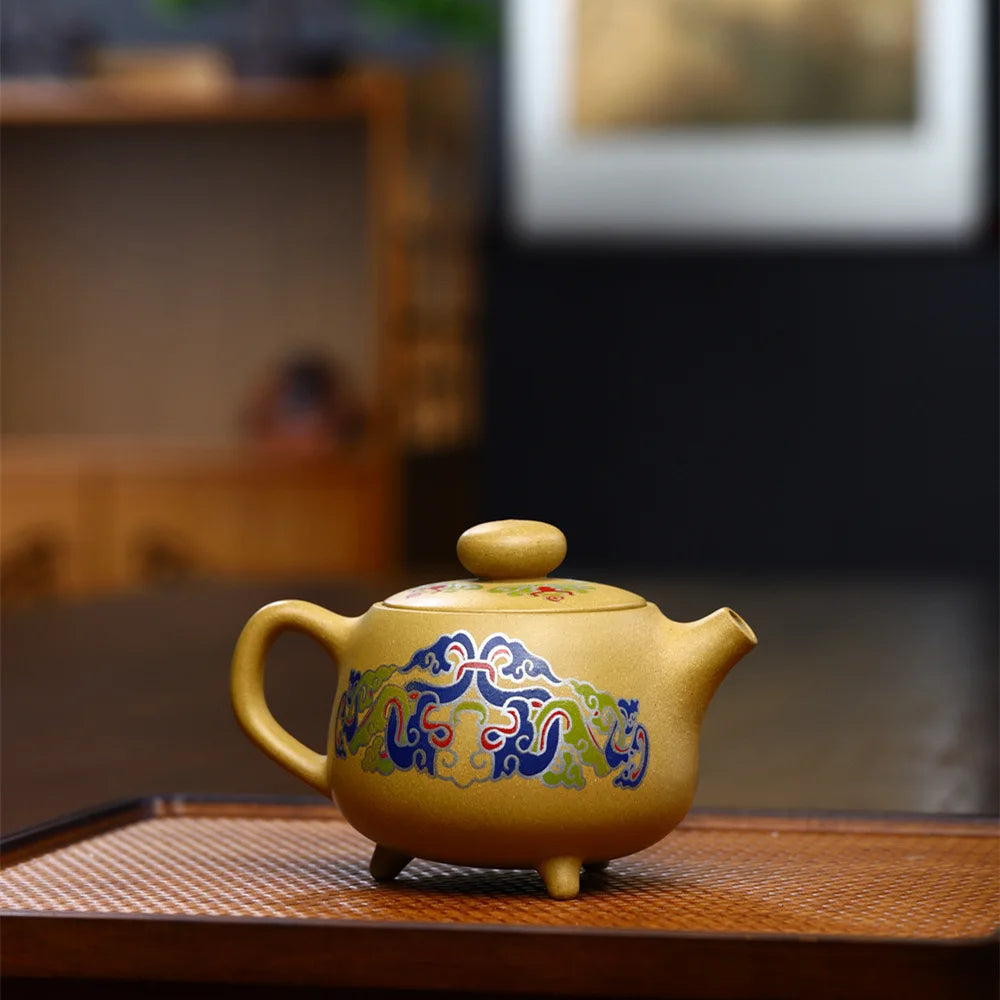 New style colour enamels purple clay tea pot 200 ml hand made yellow color zisha hu