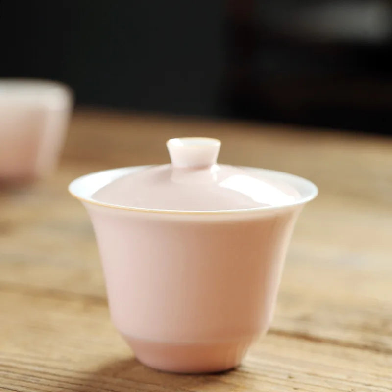 Harmony White porcelain glaze pink cute creative kung fu tea set tea bowl lid bowl cup wholesale