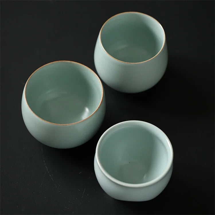 Harmony Wholesale Good Quality Handmade Crackle Ceramic Kung Fu Tea Bowl Set Ru Kiln Ru Porcelain Cup