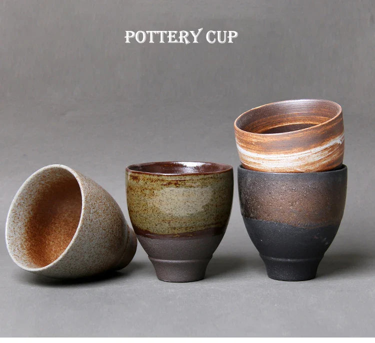 Harmony Chinese retro rough pottery Kung Fu tea set home ceramic small water wine cups master cup pottery cup