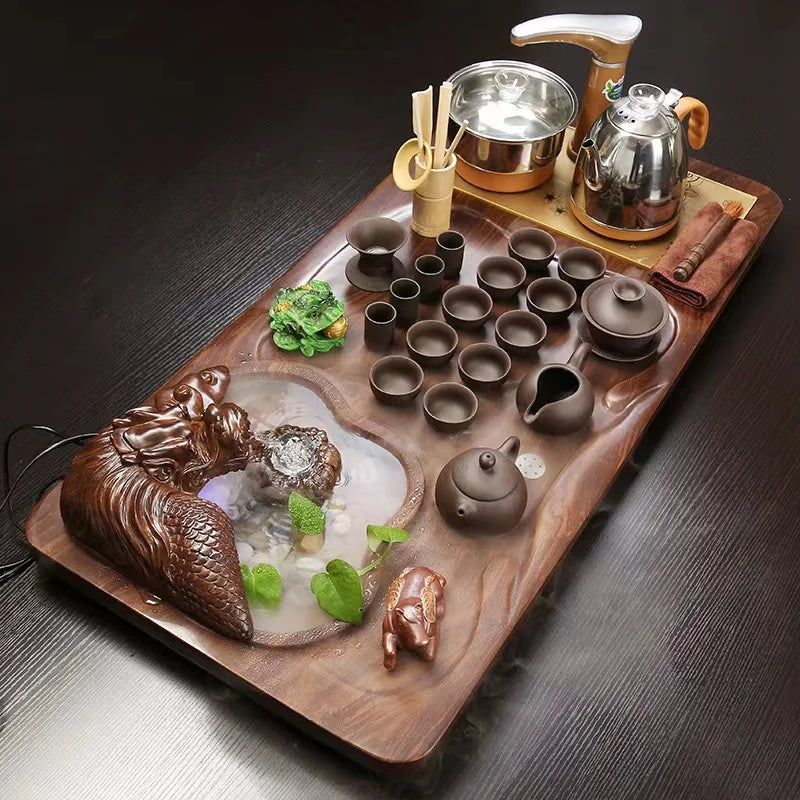 Wholesales tea tray wooden tea table with pots cups and tea pets hot selling boards