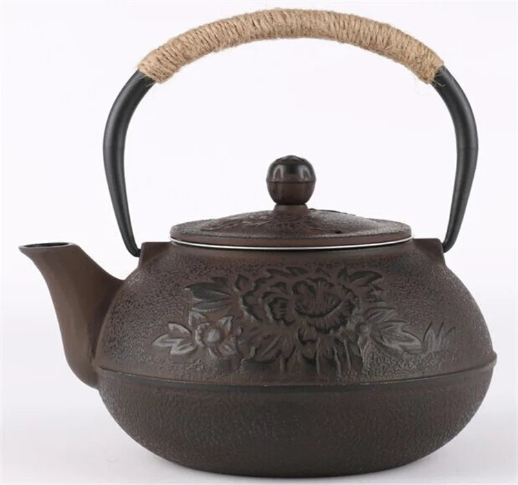 Harmony High Sale Kungfu tea set cast iron teapot 0.9L peony pattern iron kettle tea pot