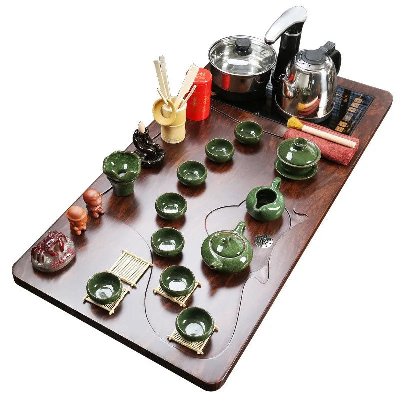 Chinese traditional wooden tea tray with all tea pots and cups hot selling kongfu tea table