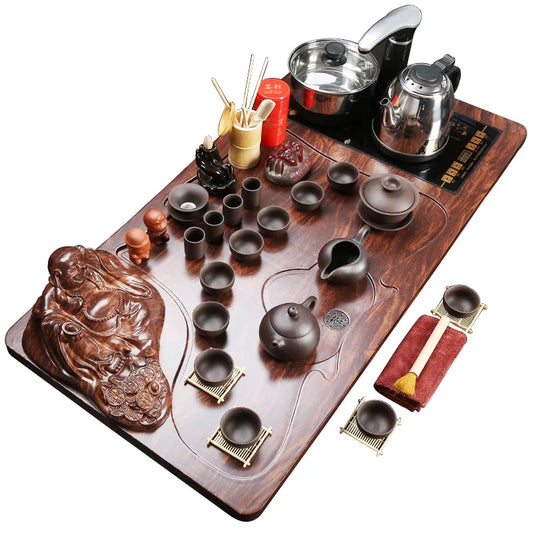 Hot selling Chinese kongfu wooden tea tray with all tea pot cups gaiwan tea table