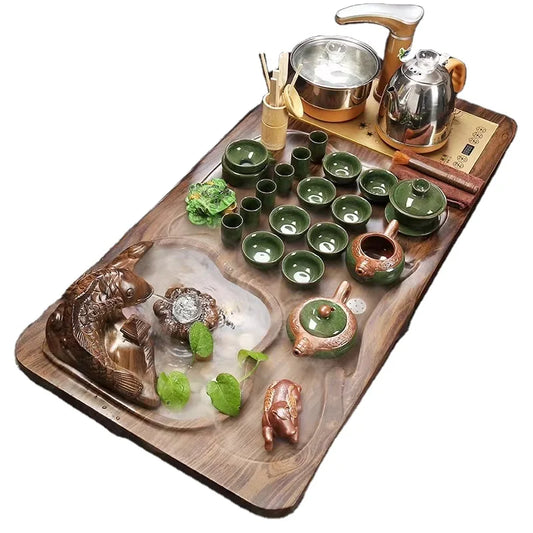 Factory price wooden tea tray with all tea pots and cups wooden kongfu tea board