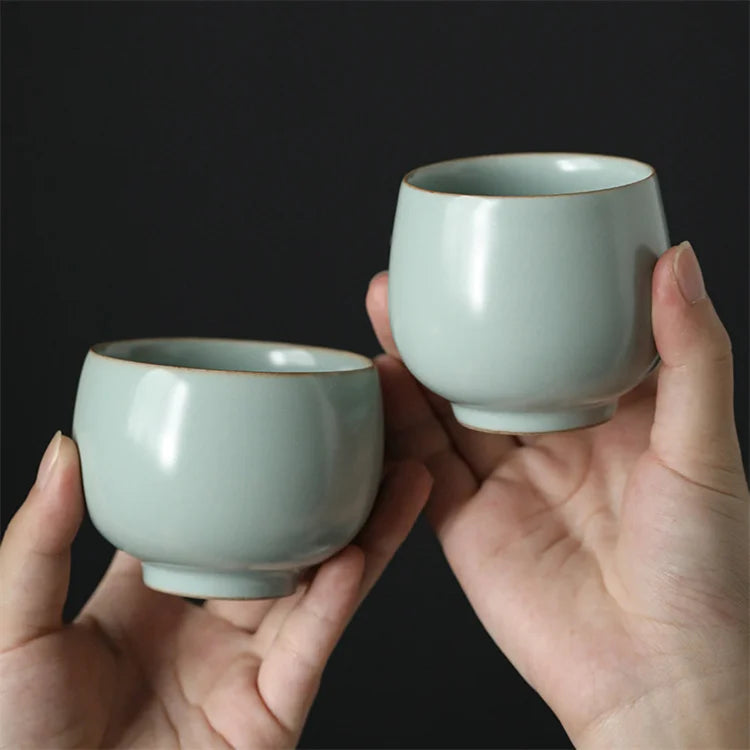 Harmony Wholesale Good Quality Handmade Crackle Ceramic Kung Fu Tea Bowl Set Ru Kiln Ru Porcelain Cup