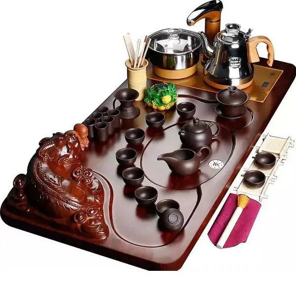 Chinese famous wooden tea tray, Kongfu tea set with tea pot, cups and all tea ceremony accessories