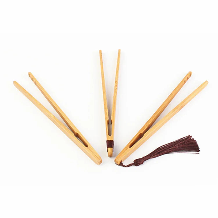 Harmony Hot Selling Natural Chinese Tea Tweezers Wooden Food Serving Tongs Set Food Bag Bamboo Tea Clip