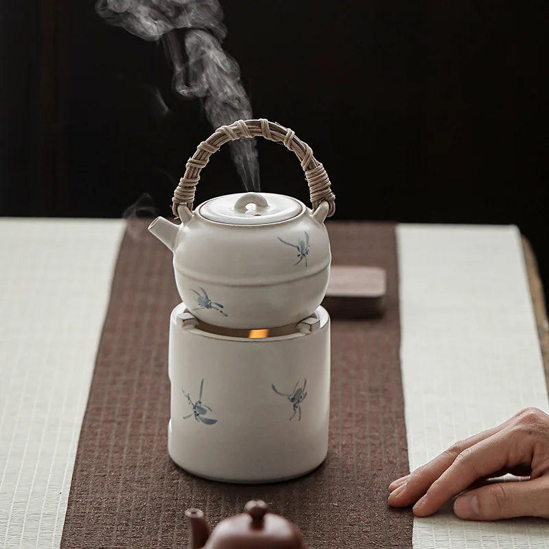 Harmony Chinese Traditional Elegant Floral Asian Handmade Custom Design White Tea Pot Heater