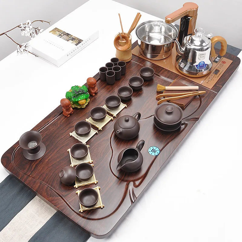 Hot sale wooden tea tray,full-automatic Kongfu tea set with  all  accessories for tea lovers