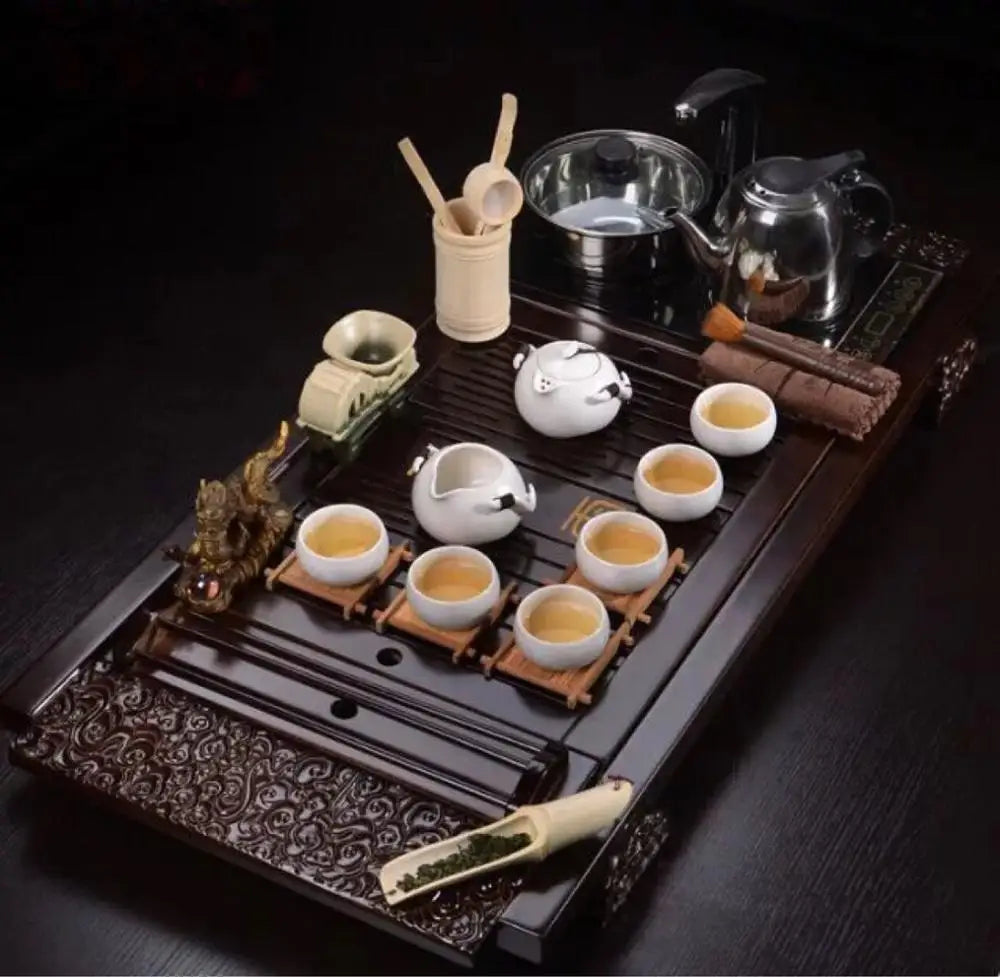 Classic 100% wooden Chinese Gongfu tea table, popular tea tray with induction cookers