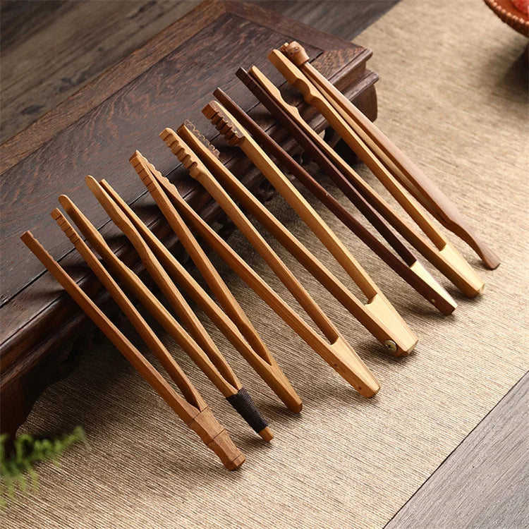 Harmony Hot Selling Natural Chinese Tea Tweezers Wooden Food Serving Tongs Set Food Bag Bamboo Tea Clip