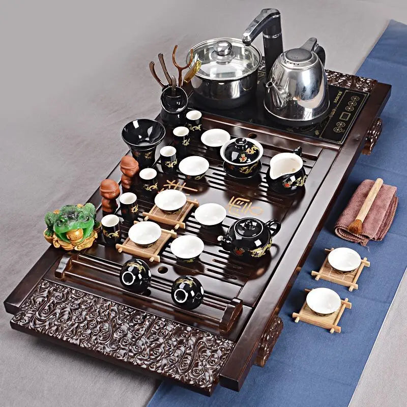 Classic 100% wooden Chinese Gongfu tea table, popular tea tray with induction cookers